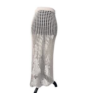 VRG GRL Boho Crochet Maxi Skirt WOMEN SM Cream Open Knit Beach Resort Cover Up